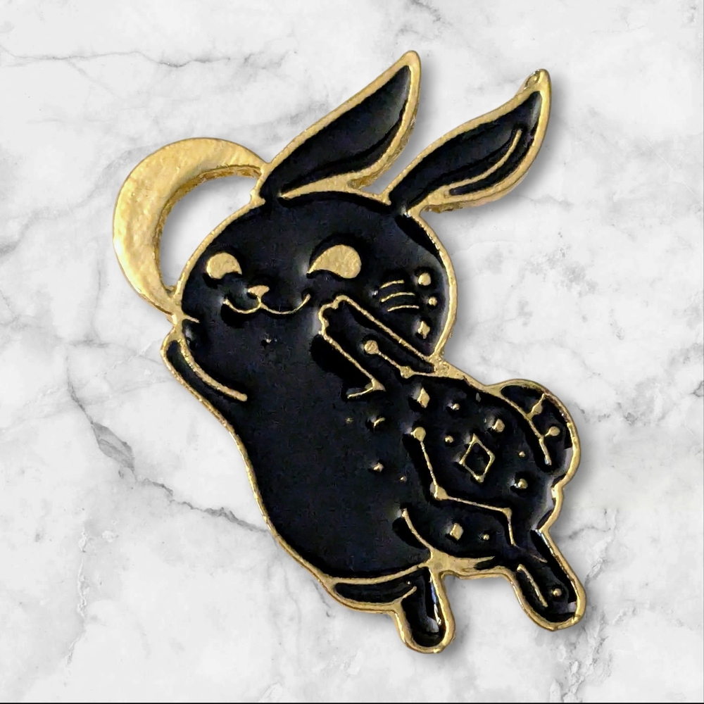 Celestial Bunny Enamel Pin Black And Gold Rabbit